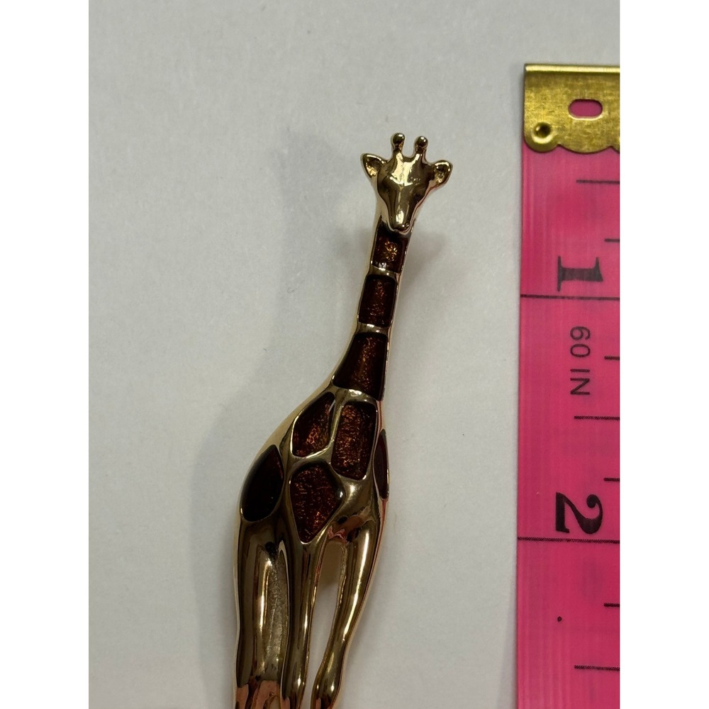 Vintage Liz Claiborne Gold Tone Giraffe Brooch Brown Enamel Animal Pin Safari - Picture 6 of 8